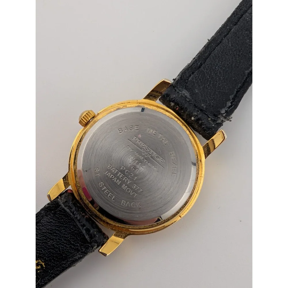 Prestige by Waltham Diamond Dial 25mm Watch Black Leather Band- New‎ Battery